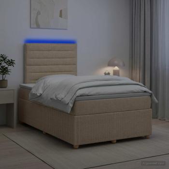 LED Boxspringbett mit Matratze Creme 120 x 200 cm Stoff
