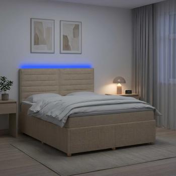 ARDEBO.de - LED Boxspringbett mit Matratze Creme 140 x 200 cm Stoff