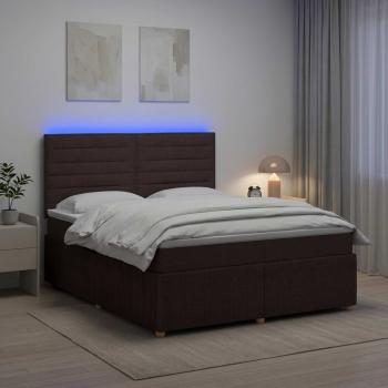 LED Boxspringbett mit Matratze Dunkelbraun 180 x 200 cm Stoff