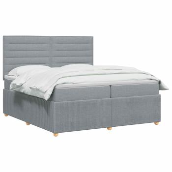 LED Boxspringbett mit Matratze Hellgrau 200 x 200 cm Stoff
