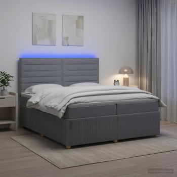 LED Boxspringbett mit Matratze Hellgrau 200 x 200 cm Stoff