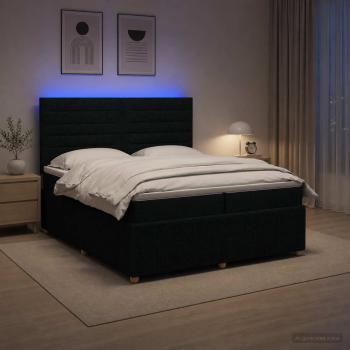 LED Boxspringbett mit Matratze Schwarz 200 x 200 cm Stoff