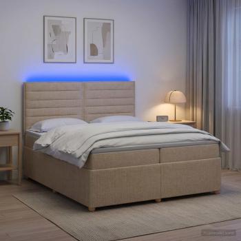 ARDEBO.de - LED Boxspringbett mit Matratze Creme 200 x 200 cm Stoff