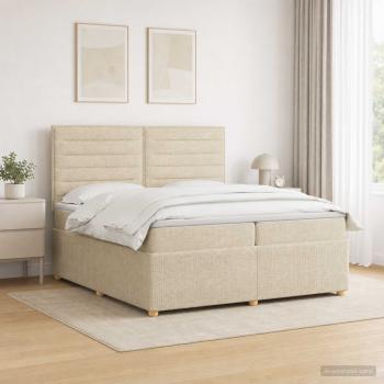 LED Boxspringbett mit Matratze Creme 200 x 200 cm Stoff