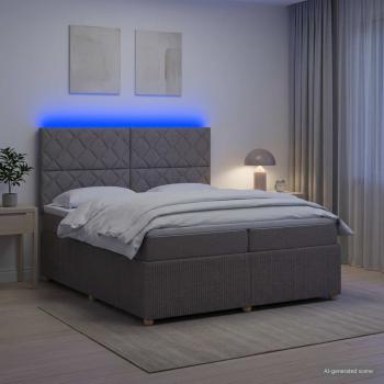 LED Boxspringbett mit Matratze Taupe 200 x 200 cm Stoff
