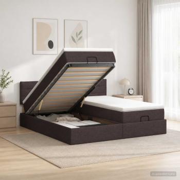 ARDEBO.de - Ottoman Bett mit Matratze mit Kopfteil 2 pcs Dunkelbraun Stoff