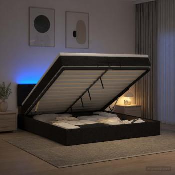 ARDEBO.de - Ottoman-Bett mit Matratze und LED Schwarz 200 x 200 cm Stoff