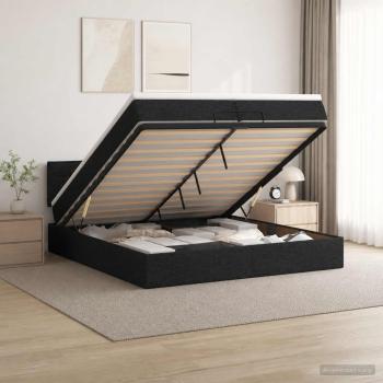Ottoman-Bett mit Matratze und LED Schwarz 200 x 200 cm Stoff