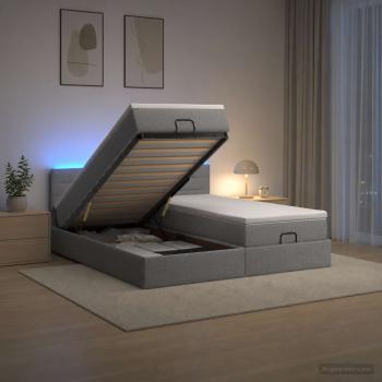 Ottoman-Bett mit Matratze und LED Hellgrau 160 x 200 cm Stoff