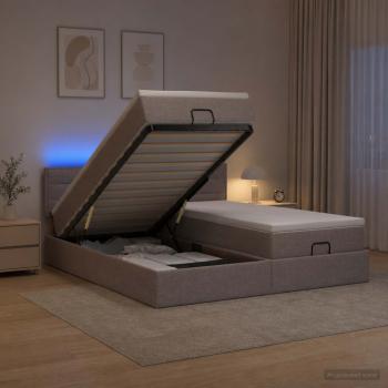Ottoman-Bett mit Matratze und LED Taupe 180 x 200 cm Stoff