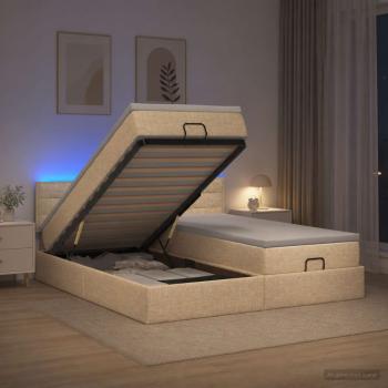 ARDEBO.de - Ottoman-Bett mit Matratze und LED Creme 180 x 200 cm Stoff