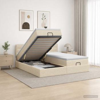 Ottoman-Bett mit Matratze und LED Creme 180 x 200 cm Stoff