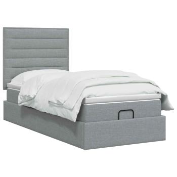 Ottoman Bett mit Matratze Hellgrau 90 x 190 cm Stoff