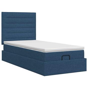 Ottoman Bett mit Matratze mit Kopfteil Blau 100 x 200 cm Stoff