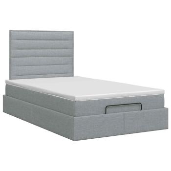 Ottoman Bett mit Matratze Hellgrau 120 x 190 cm Stoff