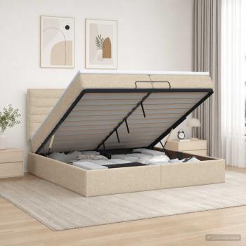 ARDEBO.de - Ottoman Bett mit Matratze mit Kopfteil Creme 200 x 200 cm Stoff