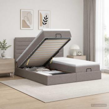 ARDEBO.de - Ottoman Bett mit Matratze mit Kopfteil 2 Stk. Taupe Stoff