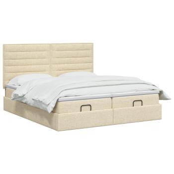 Ottoman Bett mit Matratze mit Kopfteil 2 stk. Creme Stoff