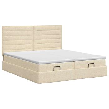 Ottoman Bett mit Matratze mit Kopfteil 2 stk. Creme Stoff