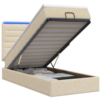 Ottoman-Bett mit Matratze und LED Creme 90 x 200 cm Stoff
