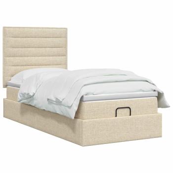 Ottoman-Bett mit Matratze und LED Creme 90 x 200 cm Stoff