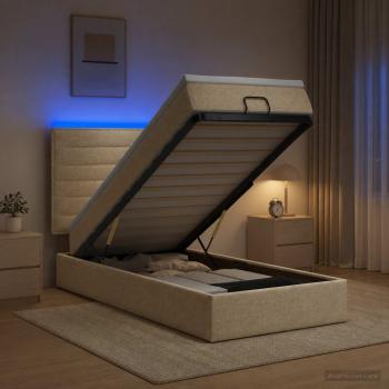 Ottoman-Bett mit Matratze und LED Creme 90 x 200 cm Stoff