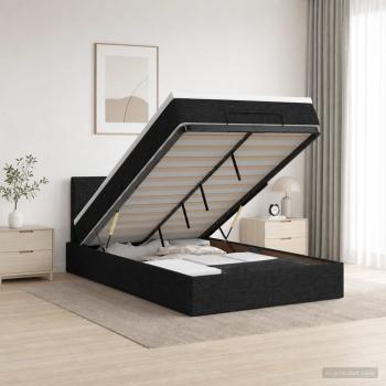 ARDEBO.de - Ottoman-Bett mit Matratze und LED Schwarz 120 x 190 cm Stoff