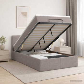 ARDEBO.de - Ottoman-Bett mit Matratze und LED Taupe 120 x 190 cm Stoff