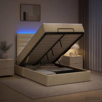 ARDEBO.de - Ottoman-Bett mit Matratze und LED Creme 120 x 200 cm Stoff