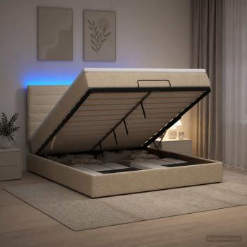 Ottoman-Bett mit Matratze und LED Creme 140 x 200 cm Stoff