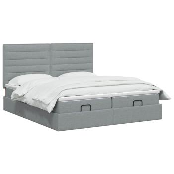 Ottoman-Bett mit Matratze und LED Hellgrau 200 x 200 cm Stoff