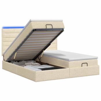 Ottoman-Bett mit Matratze und LED Creme 200 x 200 cm Stoff
