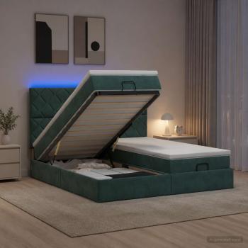 ARDEBO.de - Ottoman-Bett mit Matratze und LED Dunkelgrün 200 x 200 cm Samt