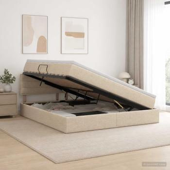 ARDEBO.de - Aufbewahrungsbett mit Matratze Creme 180 x 200 cm Samt