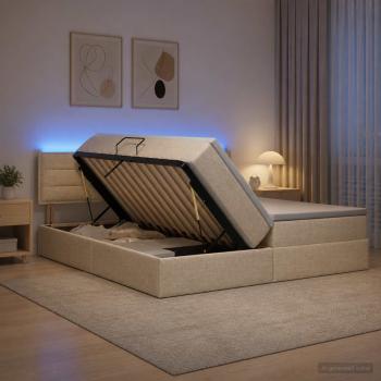 ARDEBO.de - LED-Speicherbett mit Matratze Creme 180 x 200 cm Stoff