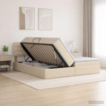 LED-Speicherbett mit Matratze Creme 180 x 200 cm Stoff