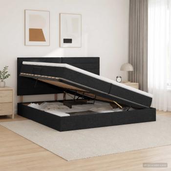 ARDEBO.de - Aufbewahrungsbett mit Matratze Schwarz 200 x 200 cm Stoff