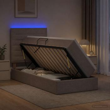 ARDEBO.de - LED-Speicherbett mit Matratze Taupe 90 x 200 cm Stoff