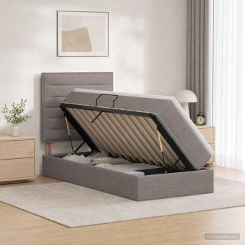 LED-Speicherbett mit Matratze Taupe 90 x 200 cm Stoff