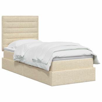LED-Speicherbett mit Matratze Creme 90 x 200 cm Stoff