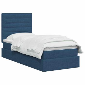 LED-Speicherbett mit Matratze Blau 100 x 200 cm Stoff