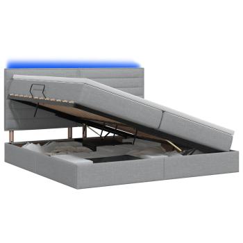 LED-Speicherbett mit Matratze Hellgrau 200 x 200 cm Stoff