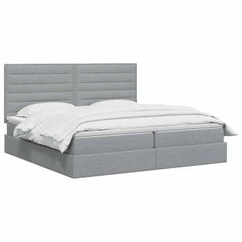 LED-Speicherbett mit Matratze Hellgrau 200 x 200 cm Stoff
