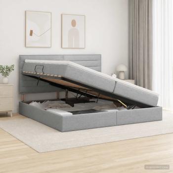 LED-Speicherbett mit Matratze Hellgrau 200 x 200 cm Stoff