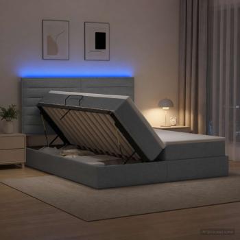 ARDEBO.de - LED-Speicherbett mit Matratze Hellgrau 180 x 200 cm Stoff