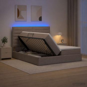 ARDEBO.de - LED-Speicherbett mit Matratze Taupe 180 x 200 cm Stoff
