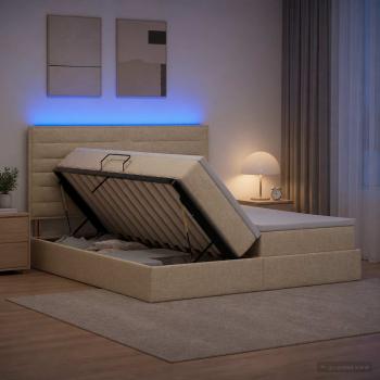 ARDEBO.de - LED-Speicherbett mit Matratze Creme 180 x 200 cm Stoff