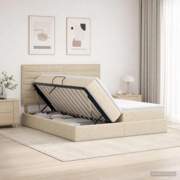 LED-Speicherbett mit Matratze Creme 180 x 200 cm Stoff
