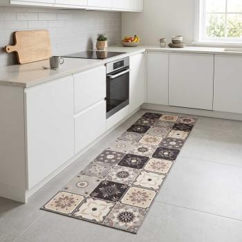 ARDEBO.de - Küchen Teppich Grau-beige Mosaik 180 x 60 cm 100% Polyamid