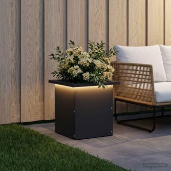 ARDEBO.de - Garten-Pflanzkübel mit LED Schwarz 30 x 30 x 30 cm Stahl